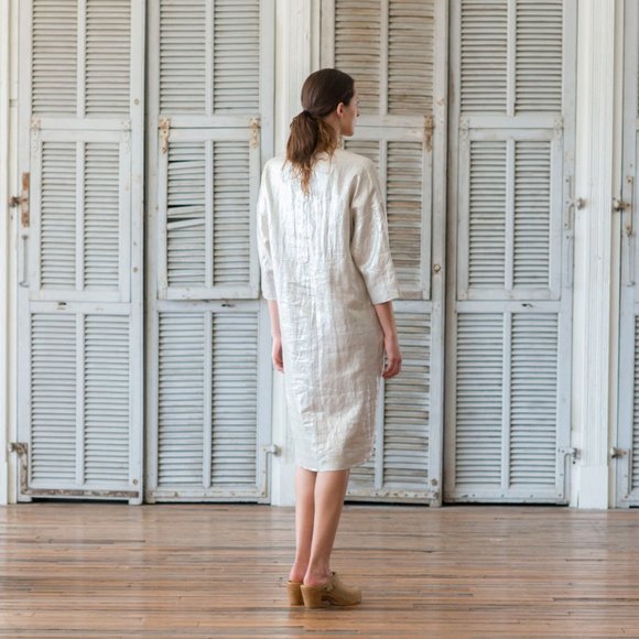 Horses Atelier Smoking Dress in Italian Metallic Linen size 1 - Picture 2 of 13